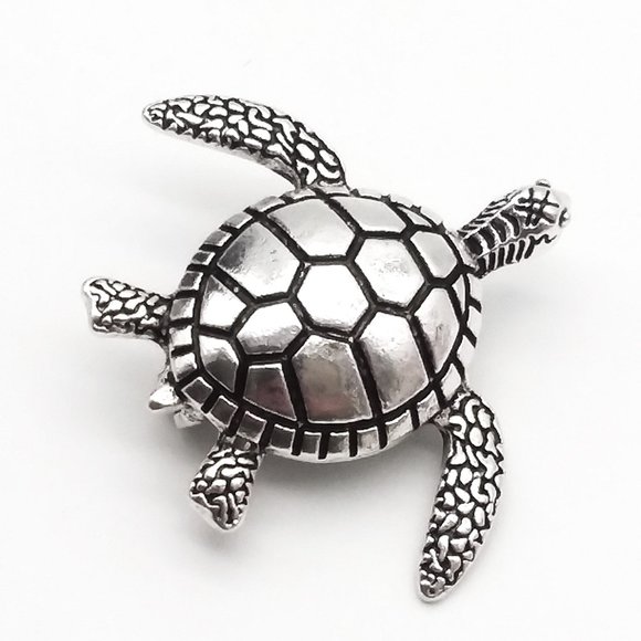 Turtle Brooch Silver Metal Pin Stylish Sea Tortoise Jewelry Fashion Accessory - Picture 2 of 4